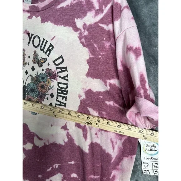 Women’s T-Shirt “Never Give Up On Your Day Dream” Tye Dye Butterflies & Flowers - Picture 11 of 14